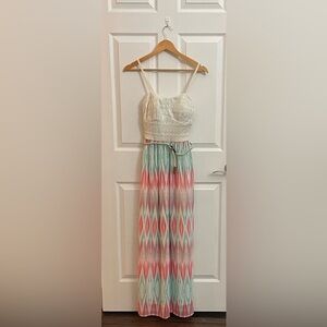 Lily Rose Belted Maxi Dress with Crocheted Bodice